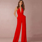 Jumpsuits for Women 2022 Sexy Polyester Backless Wide Leg Pants Sleeveless Summer Rompers nowadaysfashion