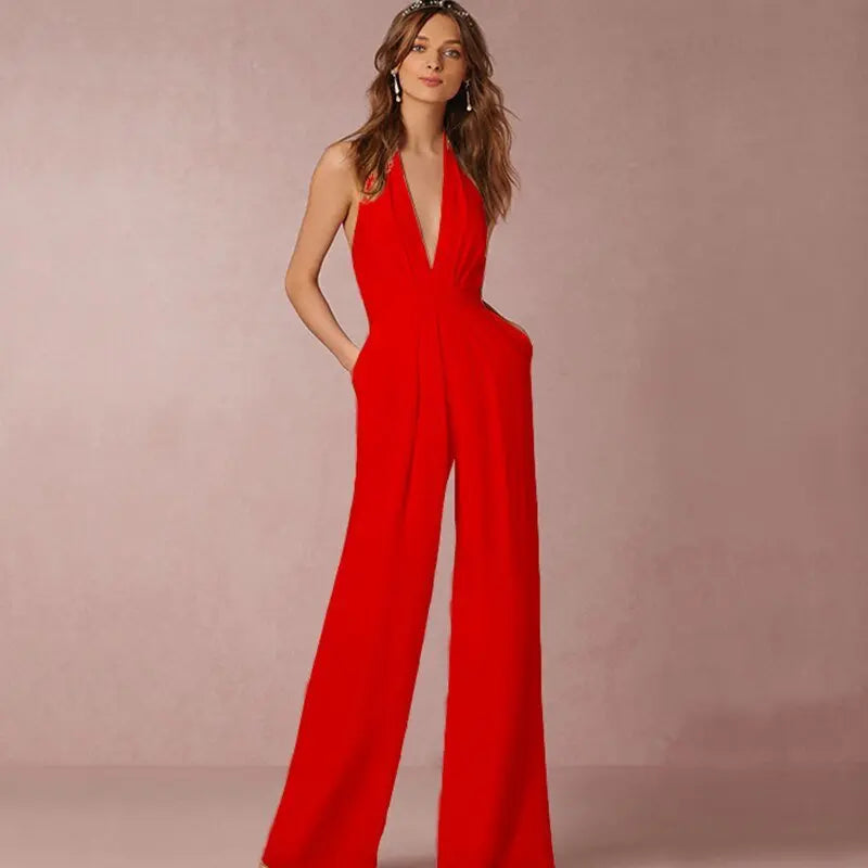 Jumpsuits for Women 2022 Sexy Polyester Backless Wide Leg Pants Sleeveless Summer Rompers - Blade & Thread