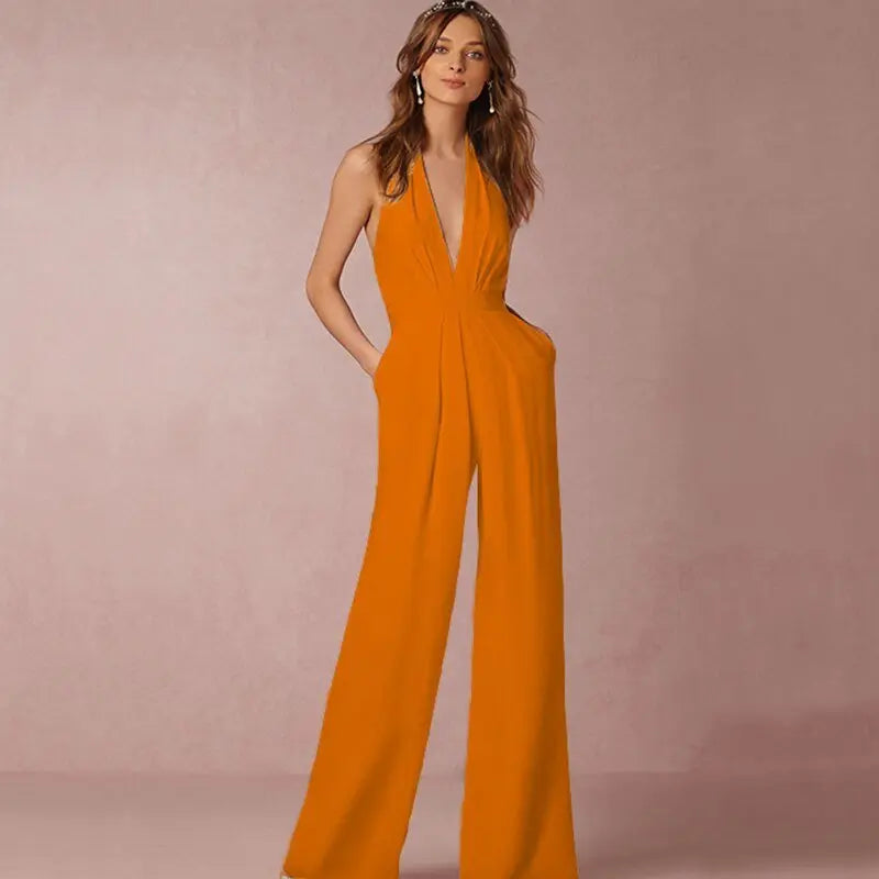 Jumpsuits for Women 2022 Sexy Polyester Backless Wide Leg Pants Sleeveless Summer Rompers - Blade & Thread