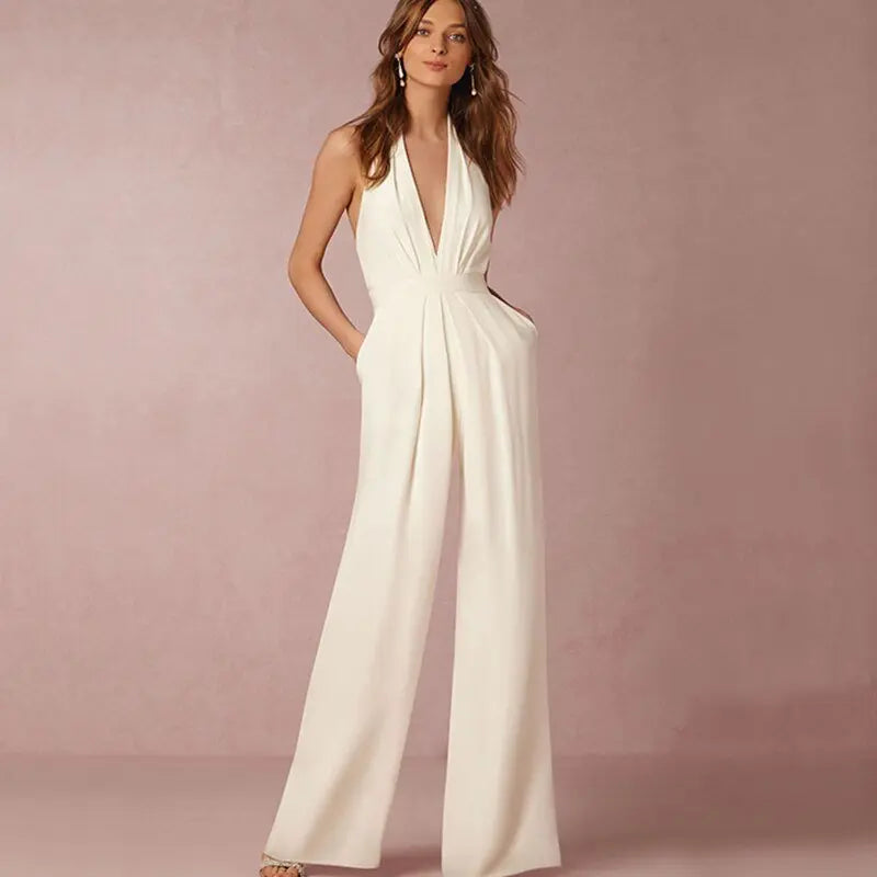 Jumpsuits for Women 2022 Sexy Polyester Backless Wide Leg Pants Sleeveless Summer Rompers - Blade & Thread