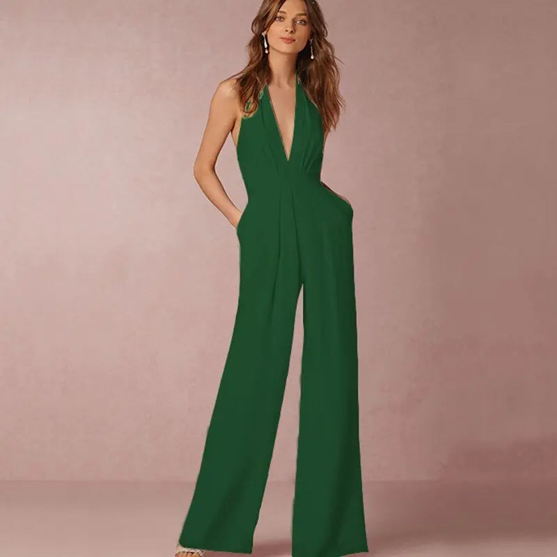 Jumpsuits for Women 2022 Sexy Polyester Backless Wide Leg Pants Sleeveless Summer Rompers - Blade & Thread