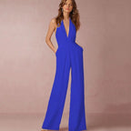 Jumpsuits for Women 2022 Sexy Polyester Backless Wide Leg Pants Sleeveless Summer Rompers nowadaysfashion