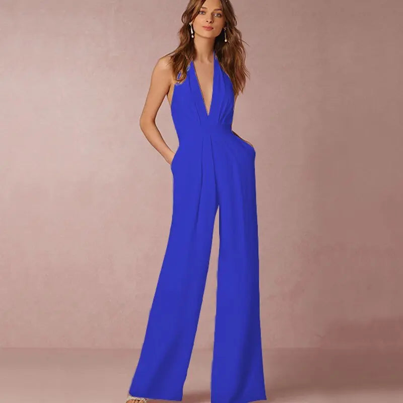 Jumpsuits for Women 2022 Sexy Polyester Backless Wide Leg Pants Sleeveless Summer Rompers - Blade & Thread