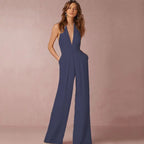 Jumpsuits for Women 2022 Sexy Polyester Backless Wide Leg Pants Sleeveless Summer Rompers nowadaysfashion