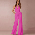 Jumpsuits for Women 2022 Sexy Polyester Backless Wide Leg Pants Sleeveless Summer Rompers nowadaysfashion
