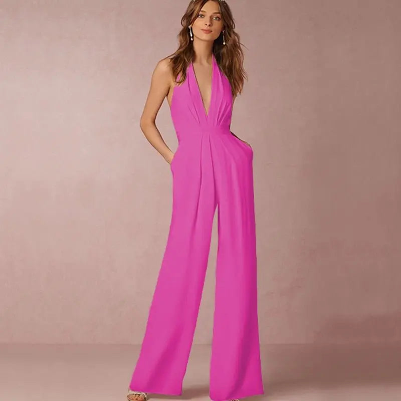 Jumpsuits for Women 2022 Sexy Polyester Backless Wide Leg Pants Sleeveless Summer Rompers nowadaysfashion