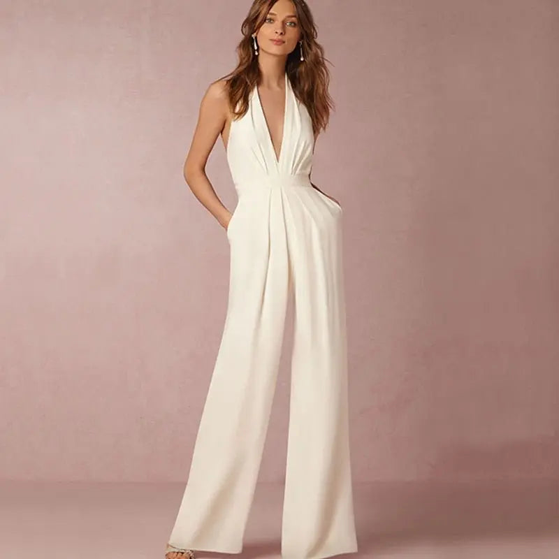 Jumpsuits for Women 2022 Sexy Polyester Backless Wide Leg Pants Sleeveless Summer Rompers - Blade & Thread