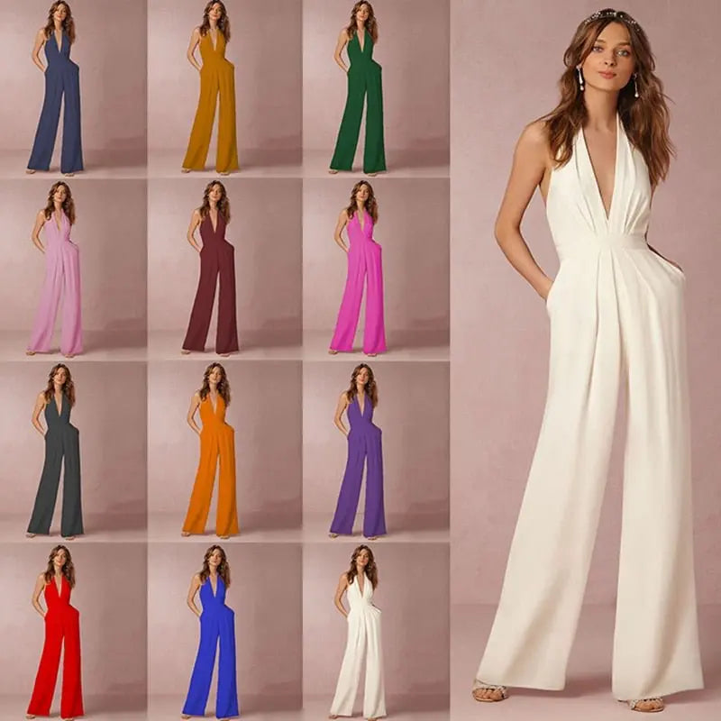 Jumpsuits for Women 2022 Sexy Polyester Backless Wide Leg Pants Sleeveless Summer Rompers - Blade & Thread