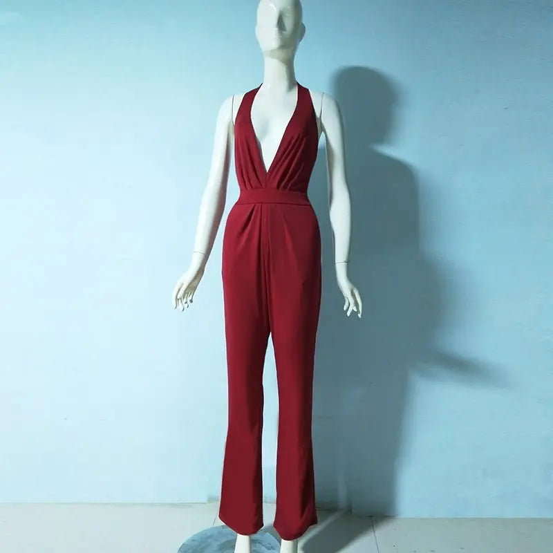 Jumpsuits for Women 2022 Sexy Polyester Backless Wide Leg Pants Sleeveless Summer Rompers - Blade & Thread