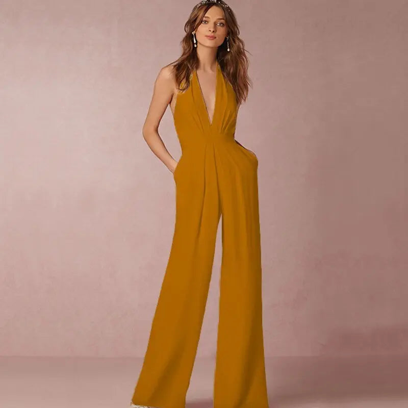 Jumpsuits for Women 2022 Sexy Polyester Backless Wide Leg Pants Sleeveless Summer Rompers - Blade & Thread