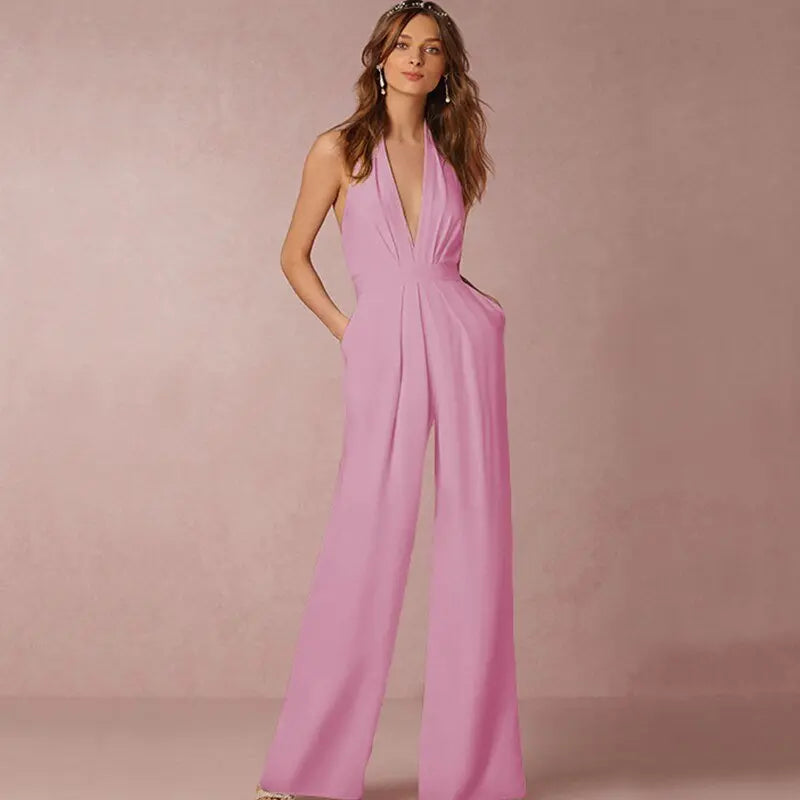 Jumpsuits for Women 2022 Sexy Polyester Backless Wide Leg Pants Sleeveless Summer Rompers - Blade & Thread