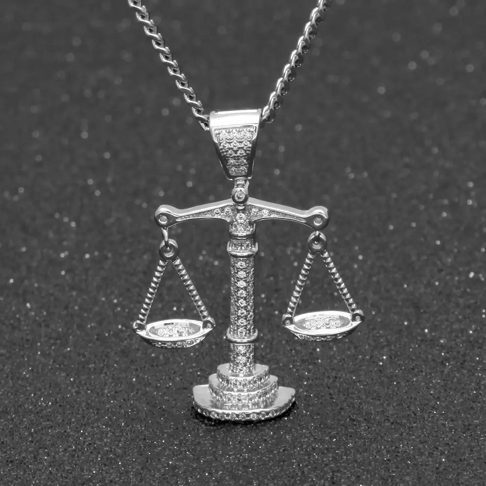 Justice Scale Iced Out CZ Hip Hop Necklace - Blade & Thread