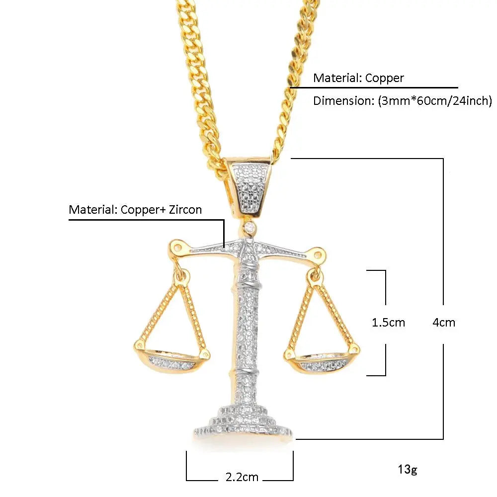 Justice Scale Iced Out CZ Hip Hop Necklace - Blade & Thread