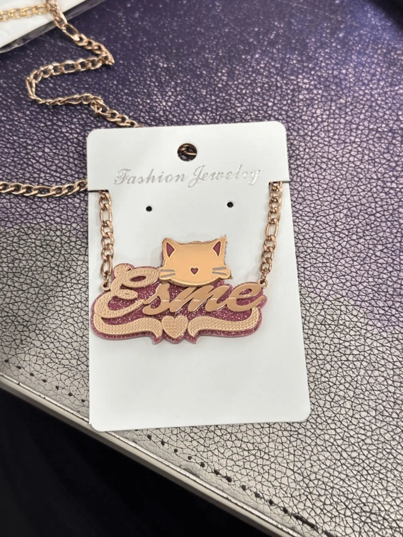 kitty name necklace 14 karat gold name plates - Blade & Thread