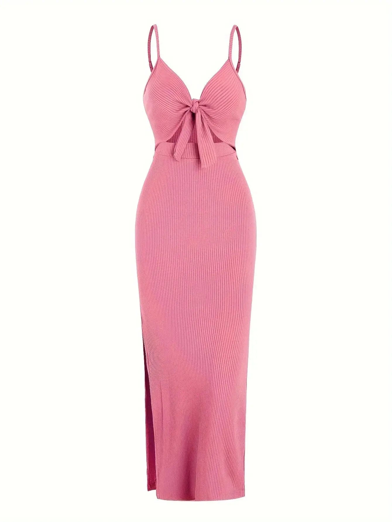 knit simple sleeveless suspender dress leaking back and sexy long skirt with neck. - Blade & Thread
