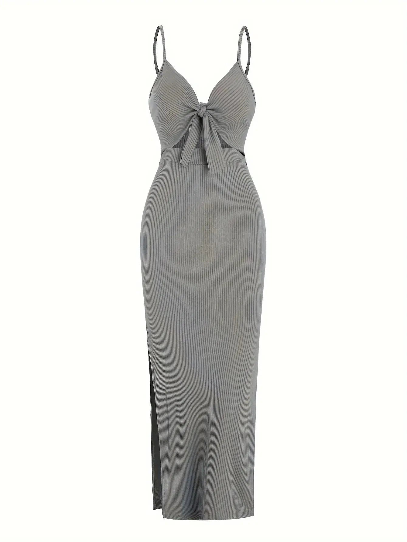 knit simple sleeveless suspender dress leaking back and sexy long skirt with neck. - Blade & Thread