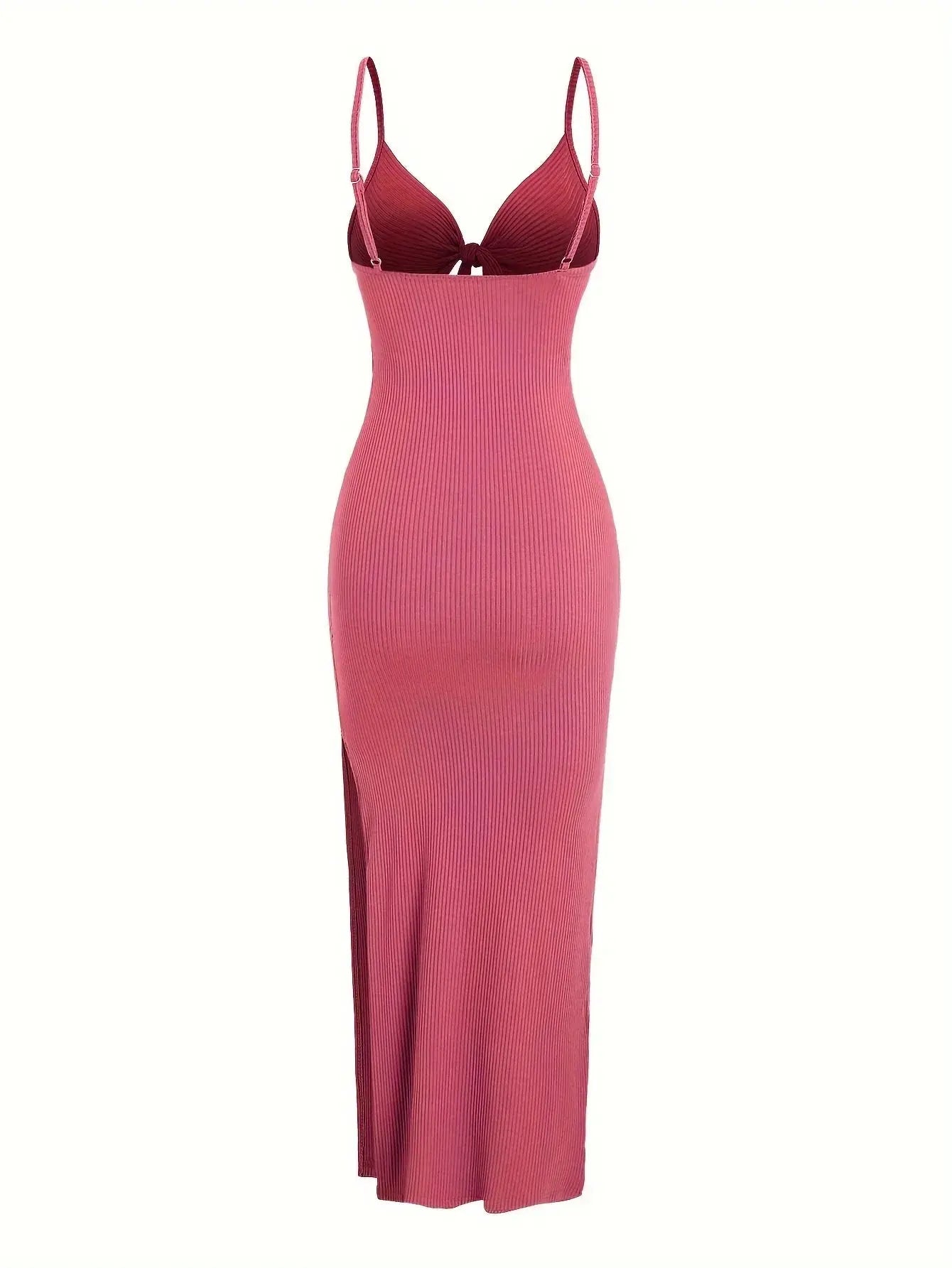 knit simple sleeveless suspender dress leaking back and sexy long skirt with neck. nowadaysfashion