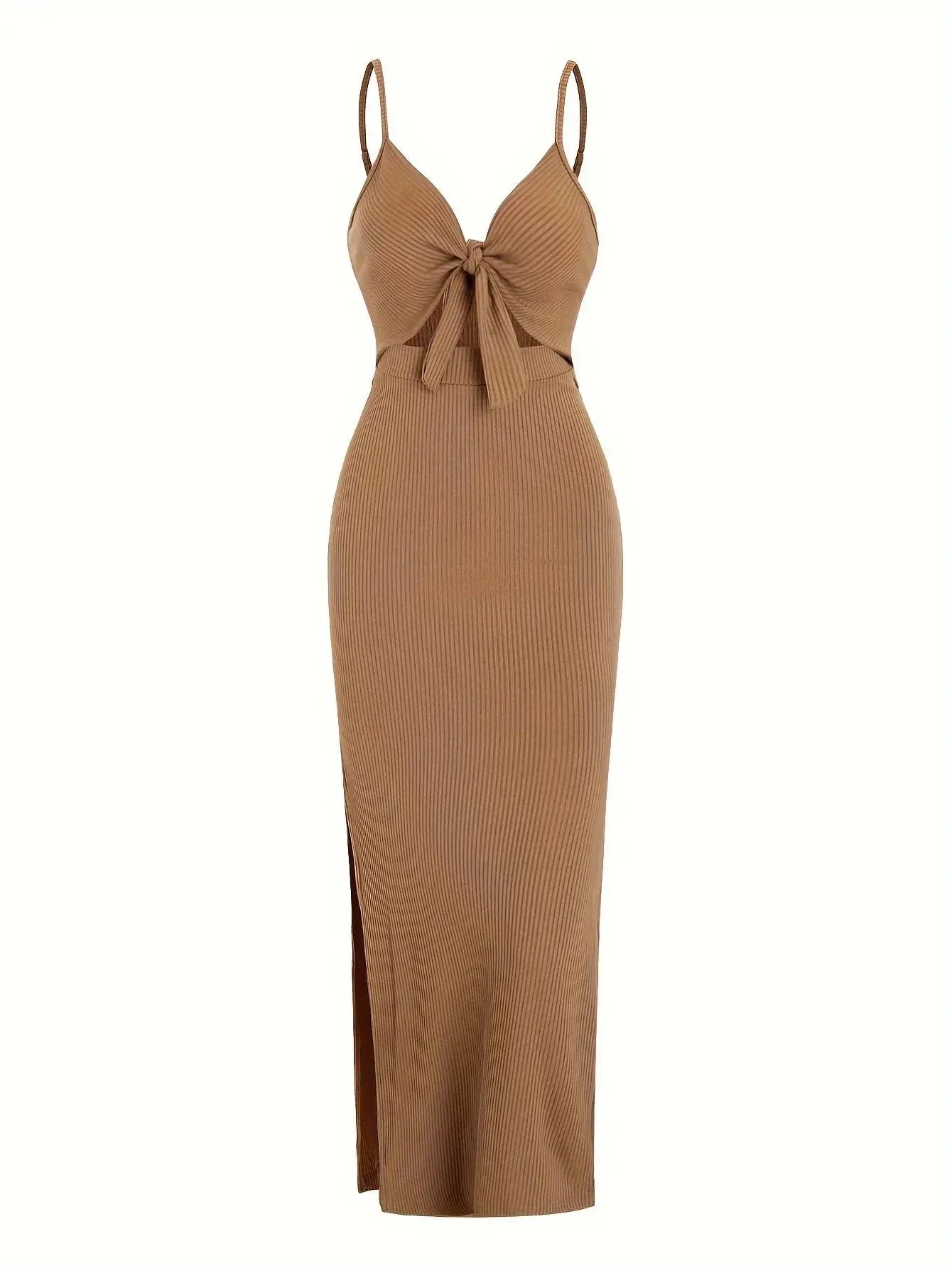 knit simple sleeveless suspender dress leaking back and sexy long skirt with neck. - Blade & Thread