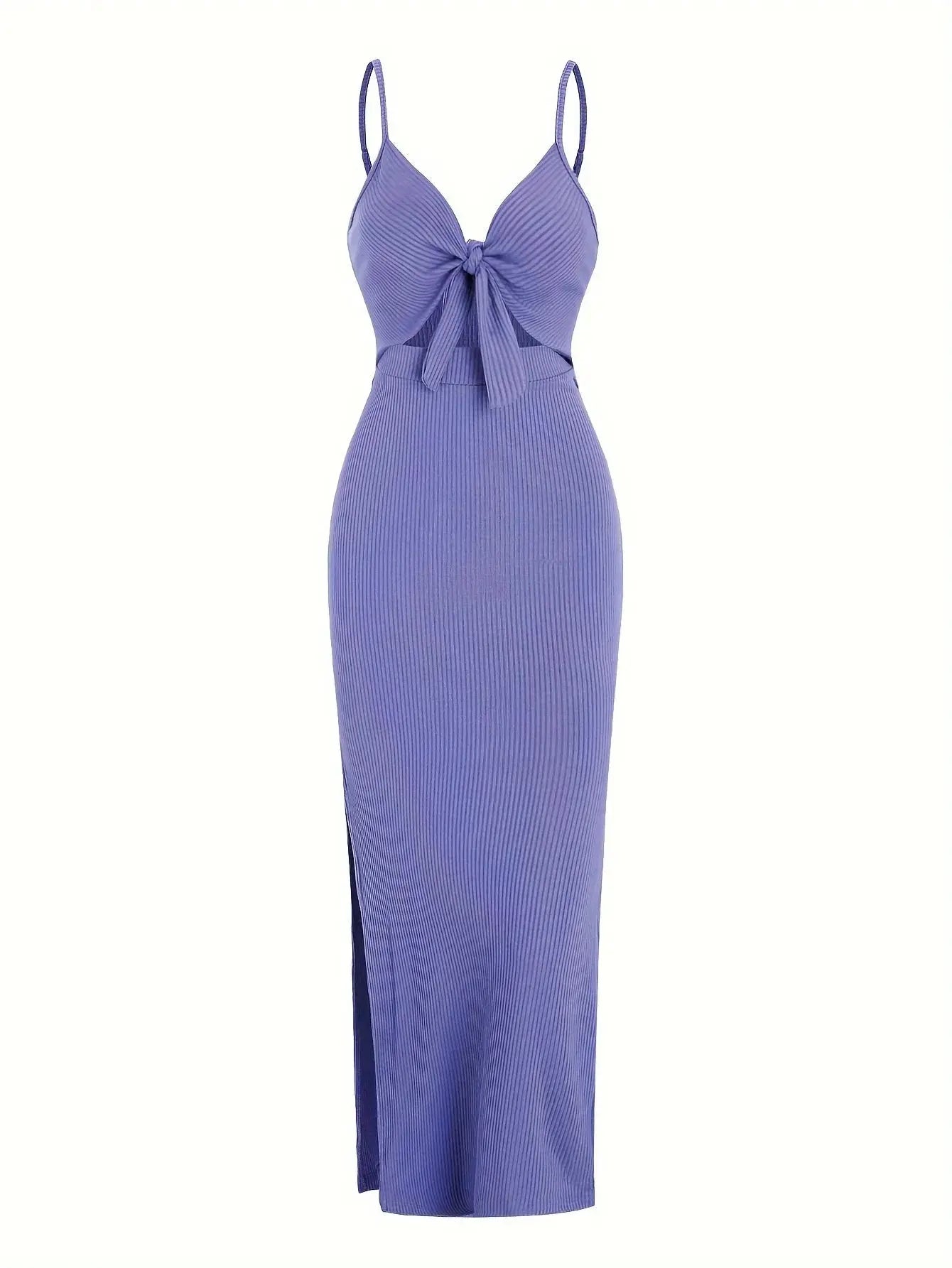 knit simple sleeveless suspender dress leaking back and sexy long skirt with neck. nowadaysfashion