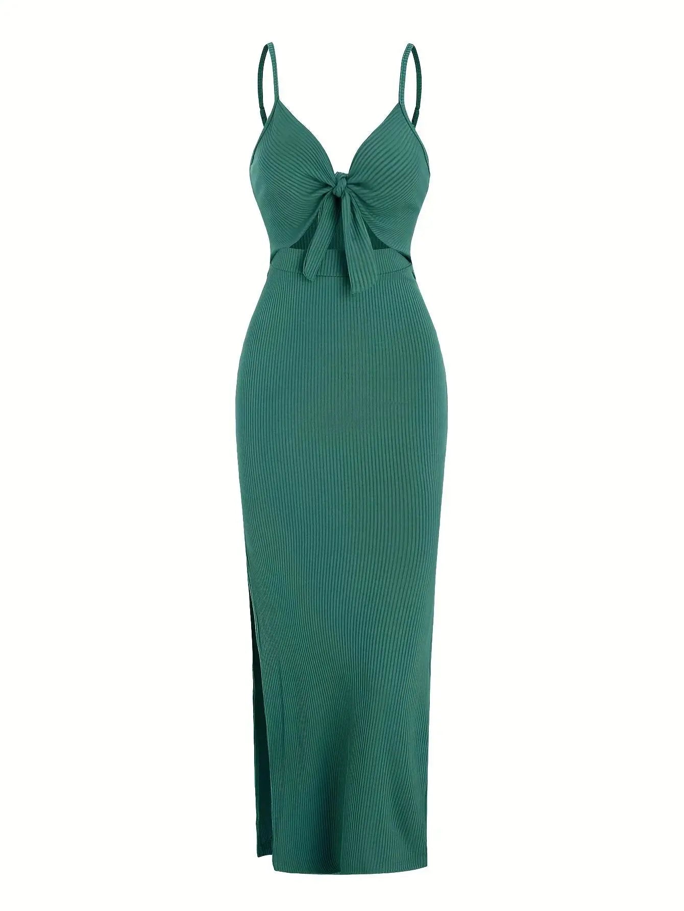 knit simple sleeveless suspender dress leaking back and sexy long skirt with neck. - Blade & Thread