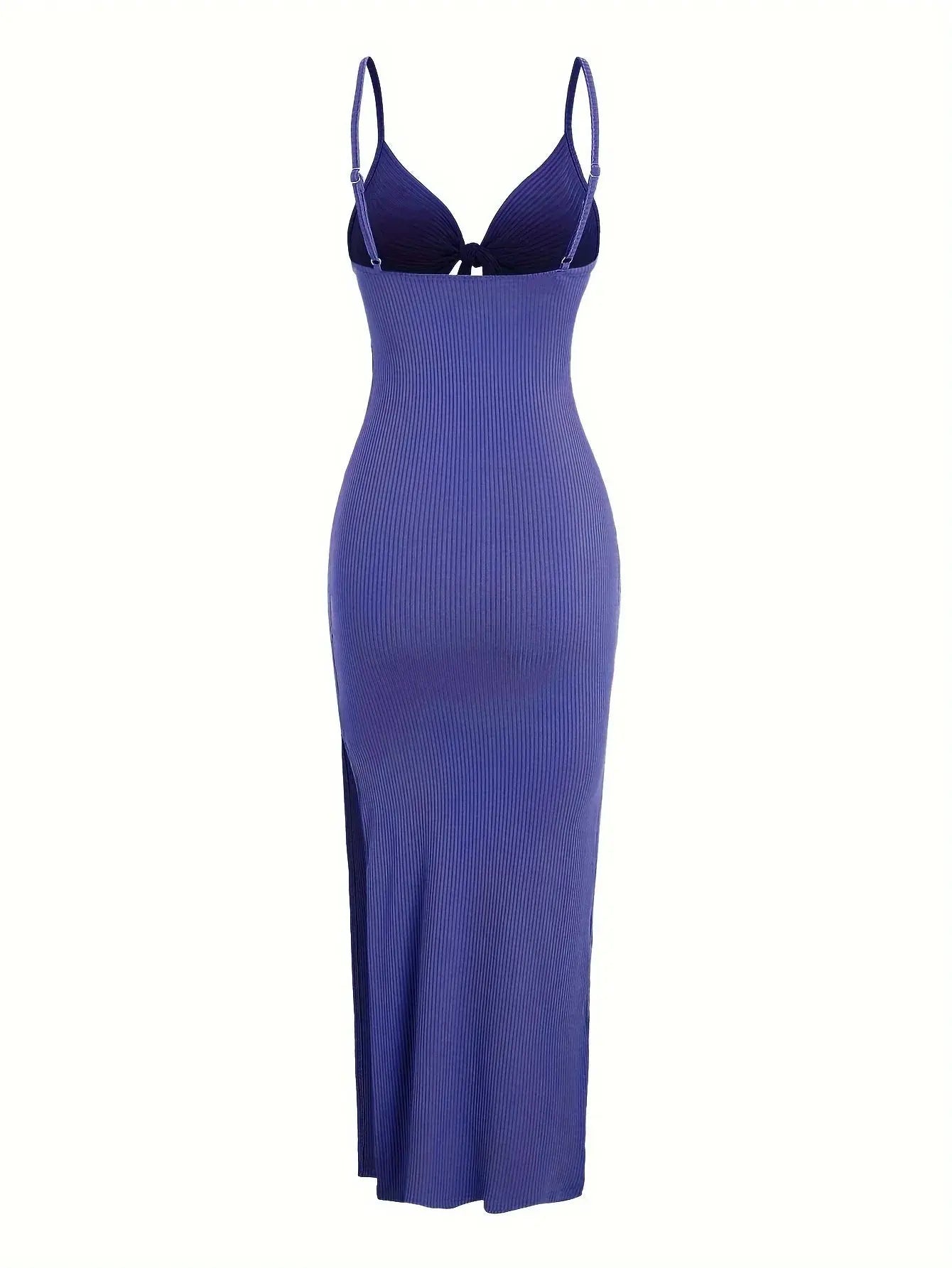 knit simple sleeveless suspender dress leaking back and sexy long skirt with neck. - Blade & Thread