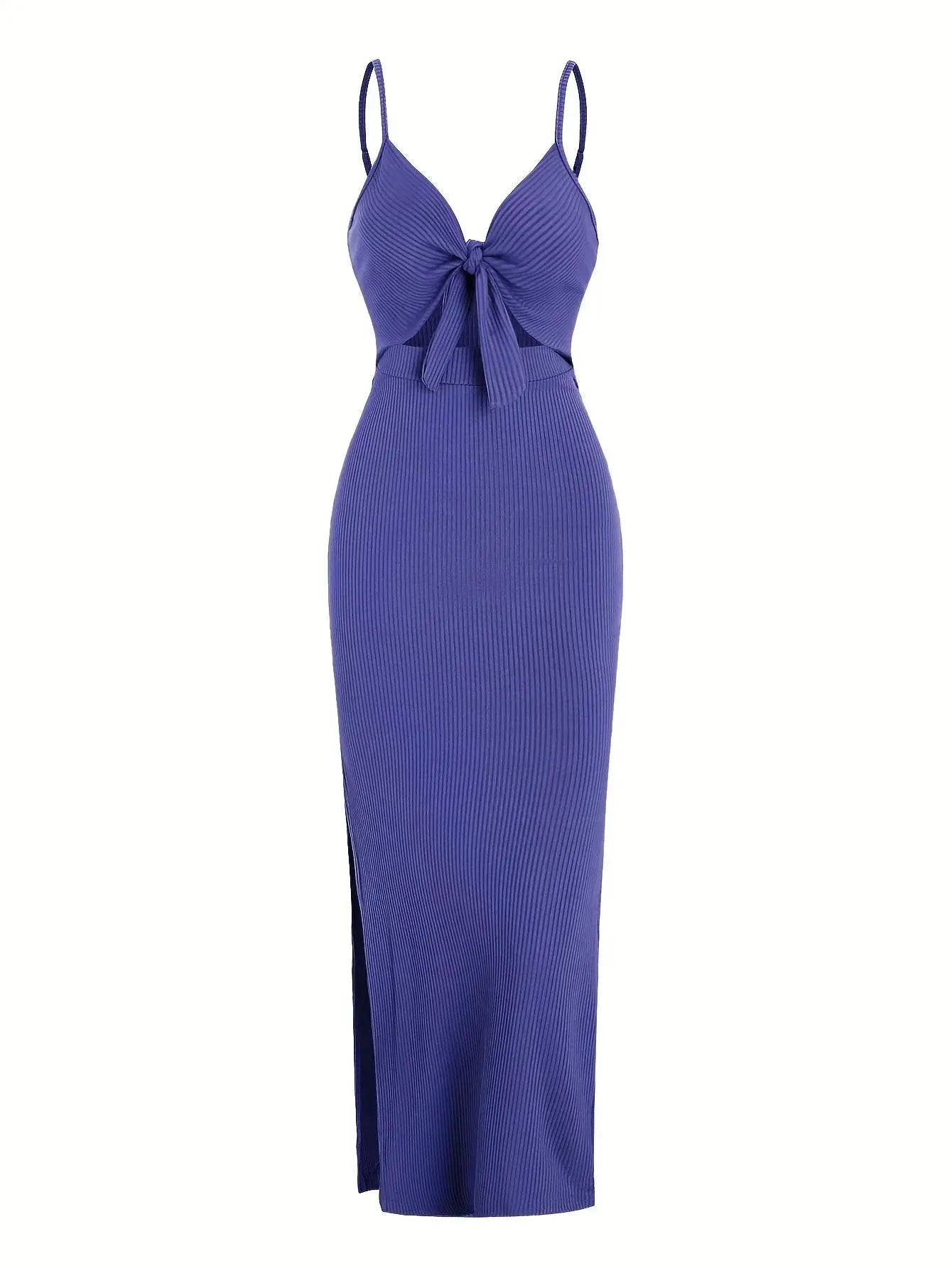 knit simple sleeveless suspender dress leaking back and sexy long skirt with neck. - Blade & Thread