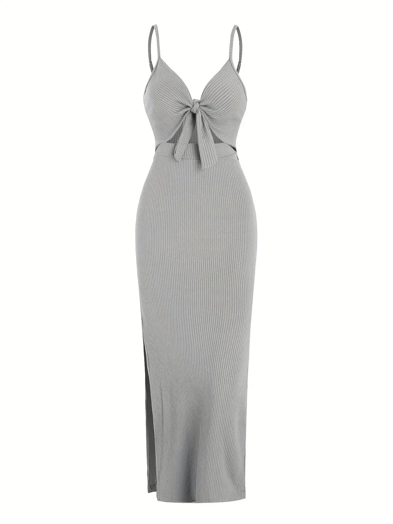 knit simple sleeveless suspender dress leaking back and sexy long skirt with neck. - Blade & Thread
