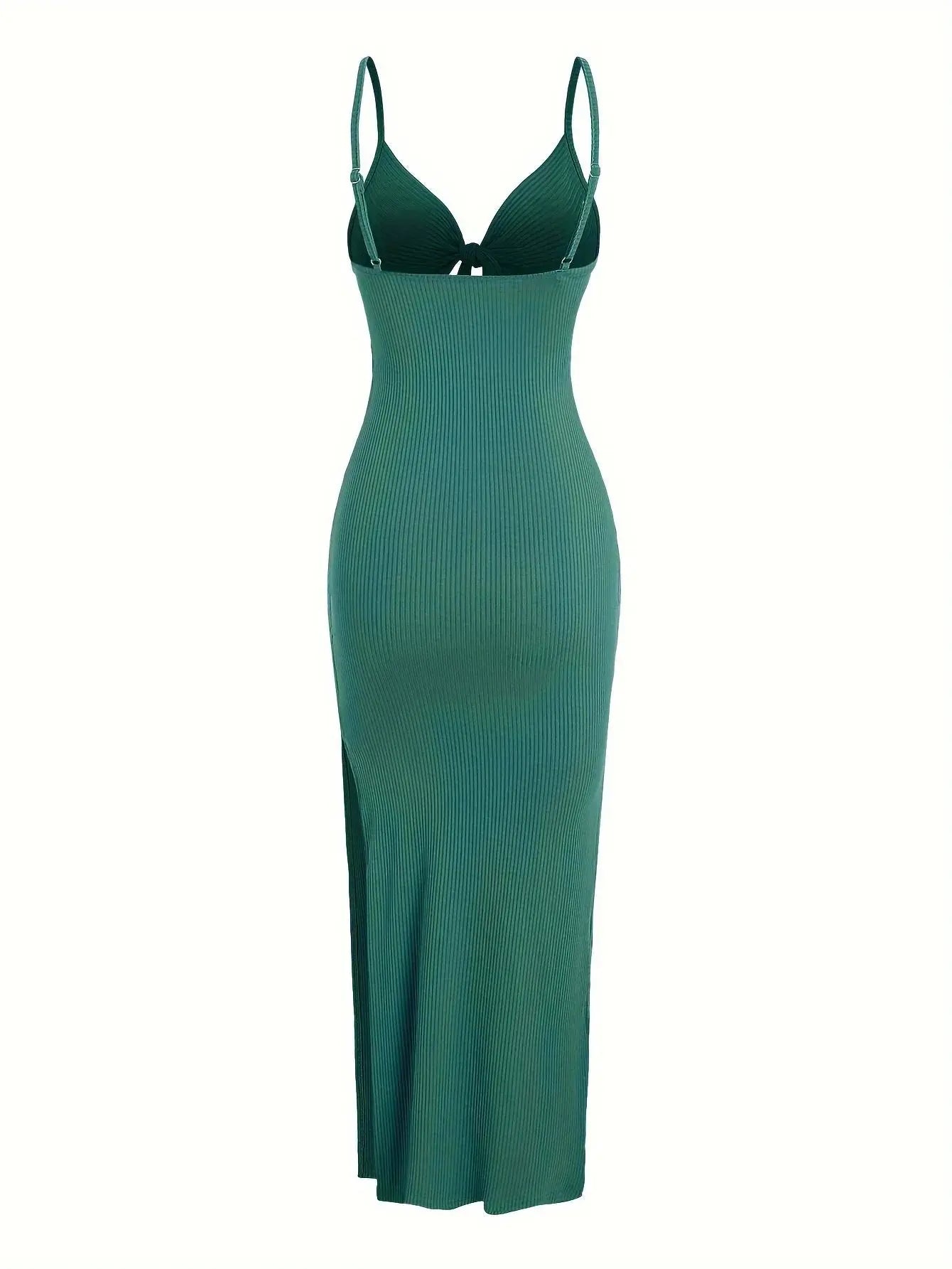 knit simple sleeveless suspender dress leaking back and sexy long skirt with neck. - Blade & Thread