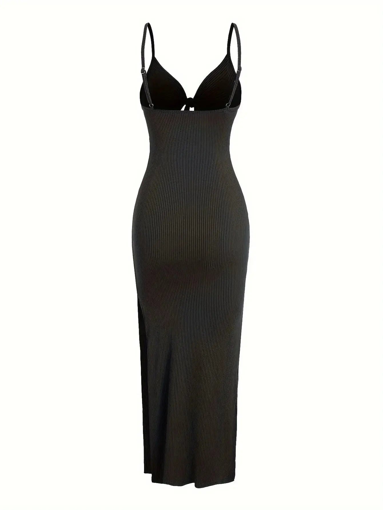 knit simple sleeveless suspender dress leaking back and sexy long skirt with neck. - Blade & Thread