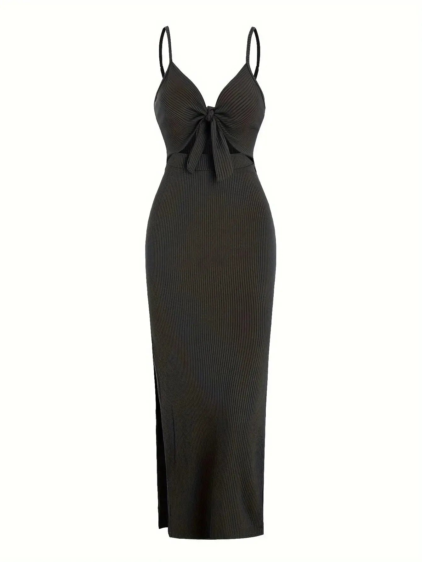 knit simple sleeveless suspender dress leaking back and sexy long skirt with neck. - Blade & Thread