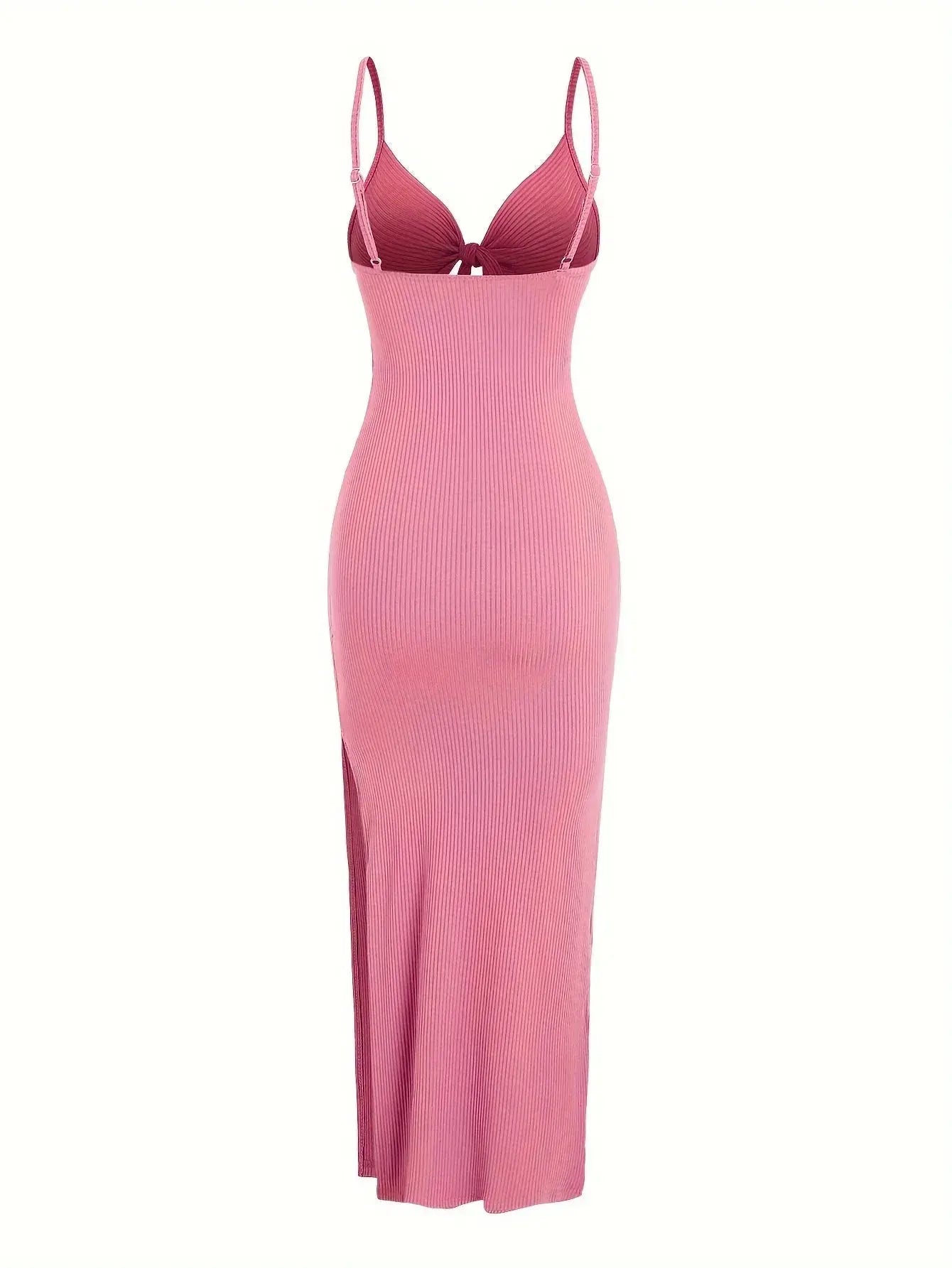 knit simple sleeveless suspender dress leaking back and sexy long skirt with neck. - Blade & Thread