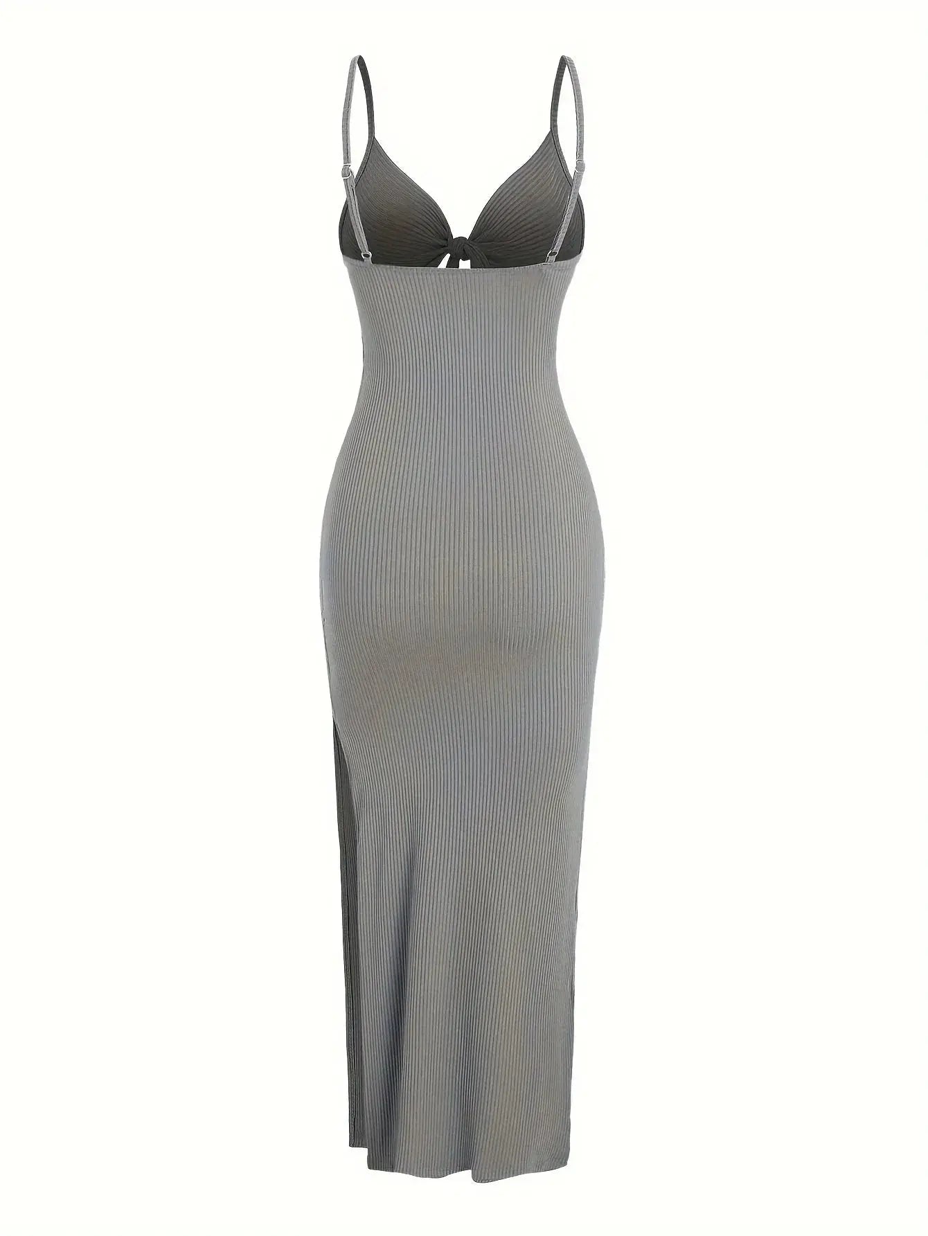 knit simple sleeveless suspender dress leaking back and sexy long skirt with neck. - Blade & Thread