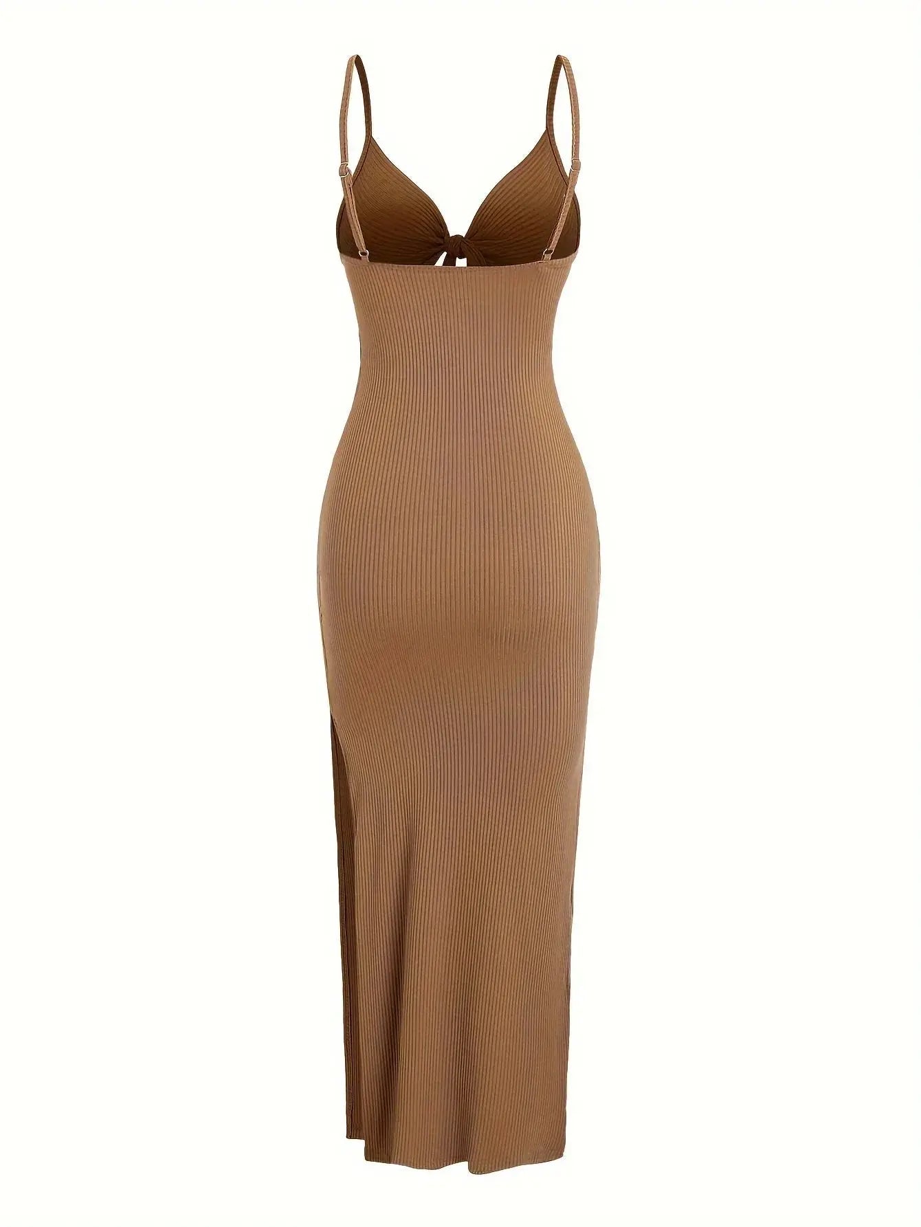 knit simple sleeveless suspender dress leaking back and sexy long skirt with neck. nowadaysfashion