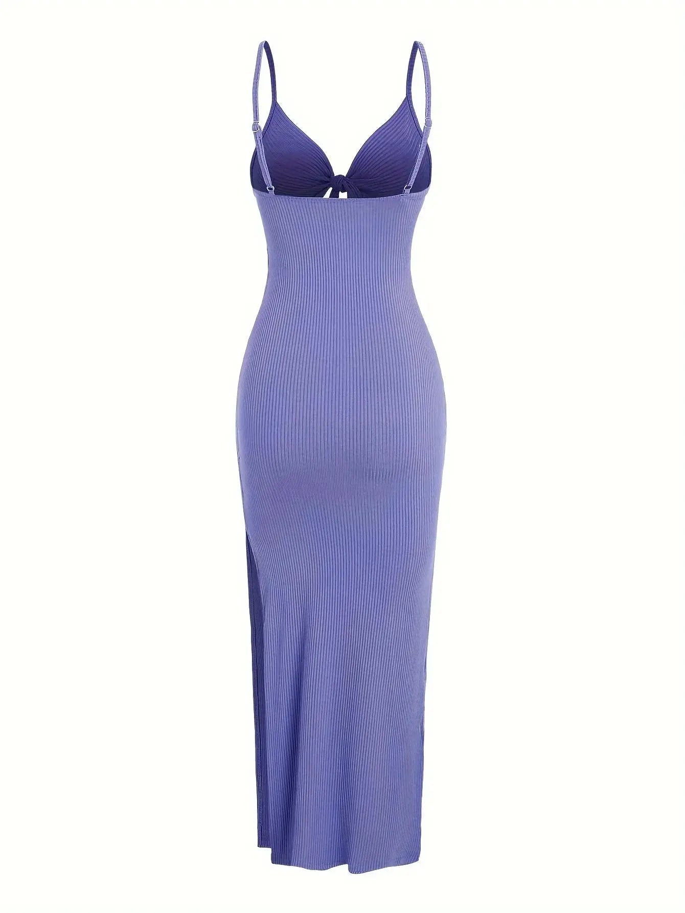 knit simple sleeveless suspender dress leaking back and sexy long skirt with neck. - Blade & Thread