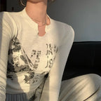 Knitted Crop Top Vintage Aesthetic Letter Printed Long Sleeve T-Shirts Sexy Slim Fit Tee Tops nowadaysfashion