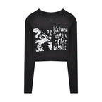 Knitted Crop Top Vintage Aesthetic Letter Printed Long Sleeve T-Shirts Sexy Slim Fit Tee Tops nowadaysfashion