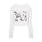 Knitted Crop Top Vintage Aesthetic Letter Printed Long Sleeve T-Shirts Sexy Slim Fit Tee Tops nowadaysfashion