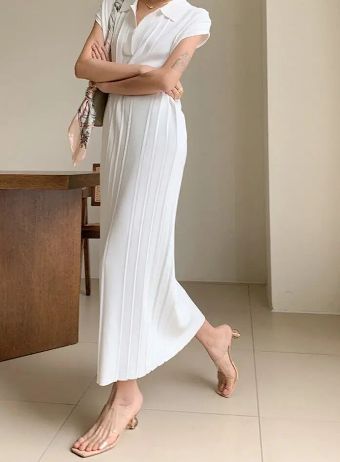 Knitted Dress Short Sleeve Loose Lace-up Female Straight Dress vestidos - Blade & Thread