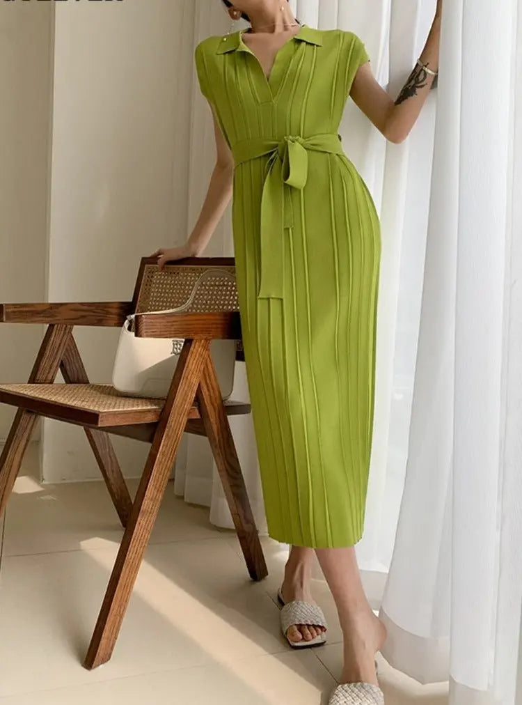 Knitted Dress Short Sleeve Loose Lace-up Female Straight Dress vestidos - Blade & Thread