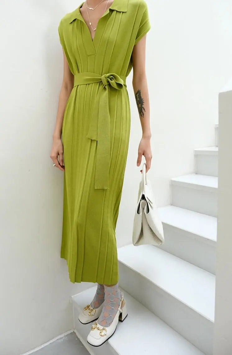 Knitted Dress Short Sleeve Loose Lace-up Female Straight Dress vestidos - Blade & Thread