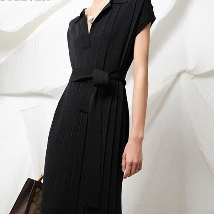 Knitted Dress Short Sleeve Loose Lace-up Female Straight Dress vestidos nowadaysfashion