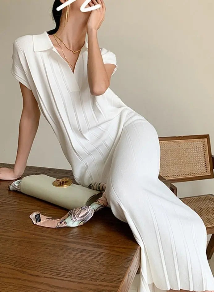 Knitted Dress Short Sleeve Loose Lace-up Female Straight Dress vestidos - Blade & Thread