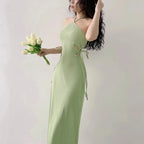 Knitted Long Sleeve Slim Mini Fairycore Slash Neck Dress nowadaysfashion