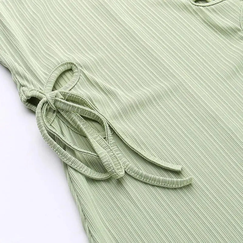 Knitted Long Sleeve Slim Mini Fairycore Slash Neck Dress - Blade & Thread
