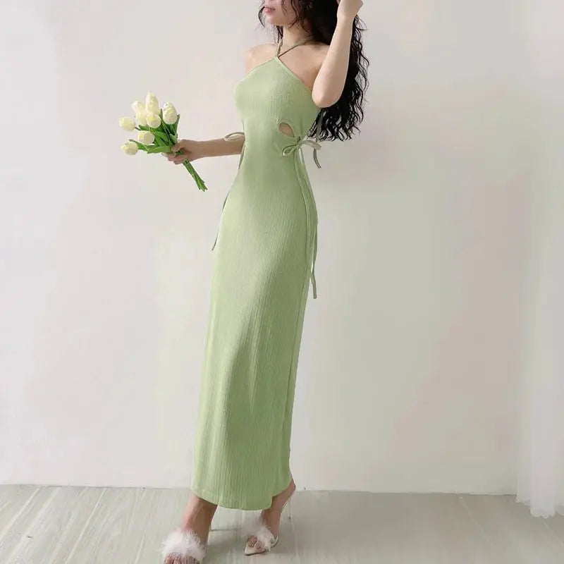 Knitted Long Sleeve Slim Mini Fairycore Slash Neck Dress - Blade & Thread