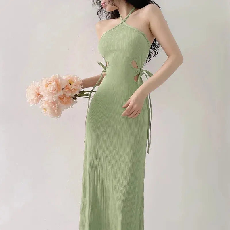 Knitted Long Sleeve Slim Mini Fairycore Slash Neck Dress - Blade & Thread