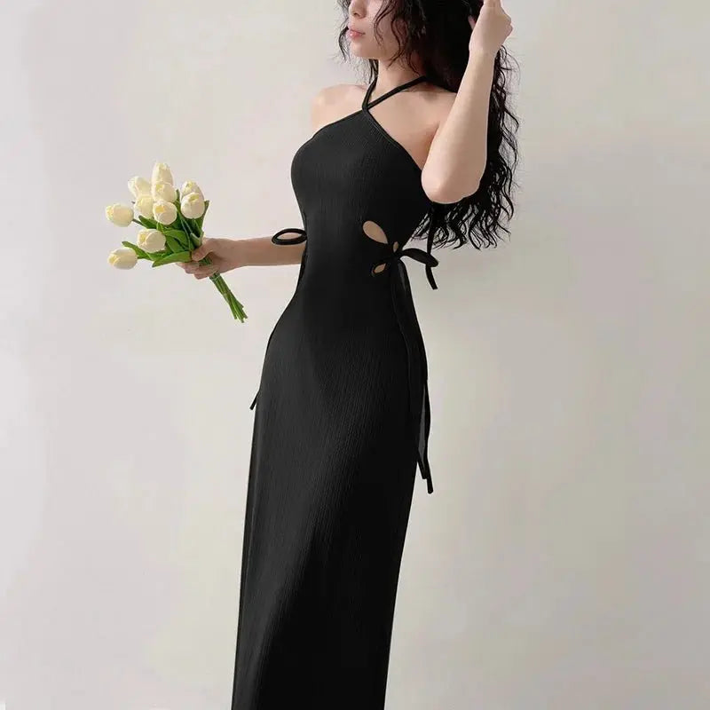 Knitted Long Sleeve Slim Mini Fairycore Slash Neck Dress - Blade & Thread