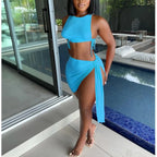 Knitted Ribbed Two Piece Set Bandage Crop Top Bodycon Mini Skirts Beachwear Outfits Summer nowadaysfashion