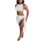 Knitted Ribbed Two Piece Set Bandage Crop Top Bodycon Mini Skirts Beachwear Outfits Summer nowadaysfashion