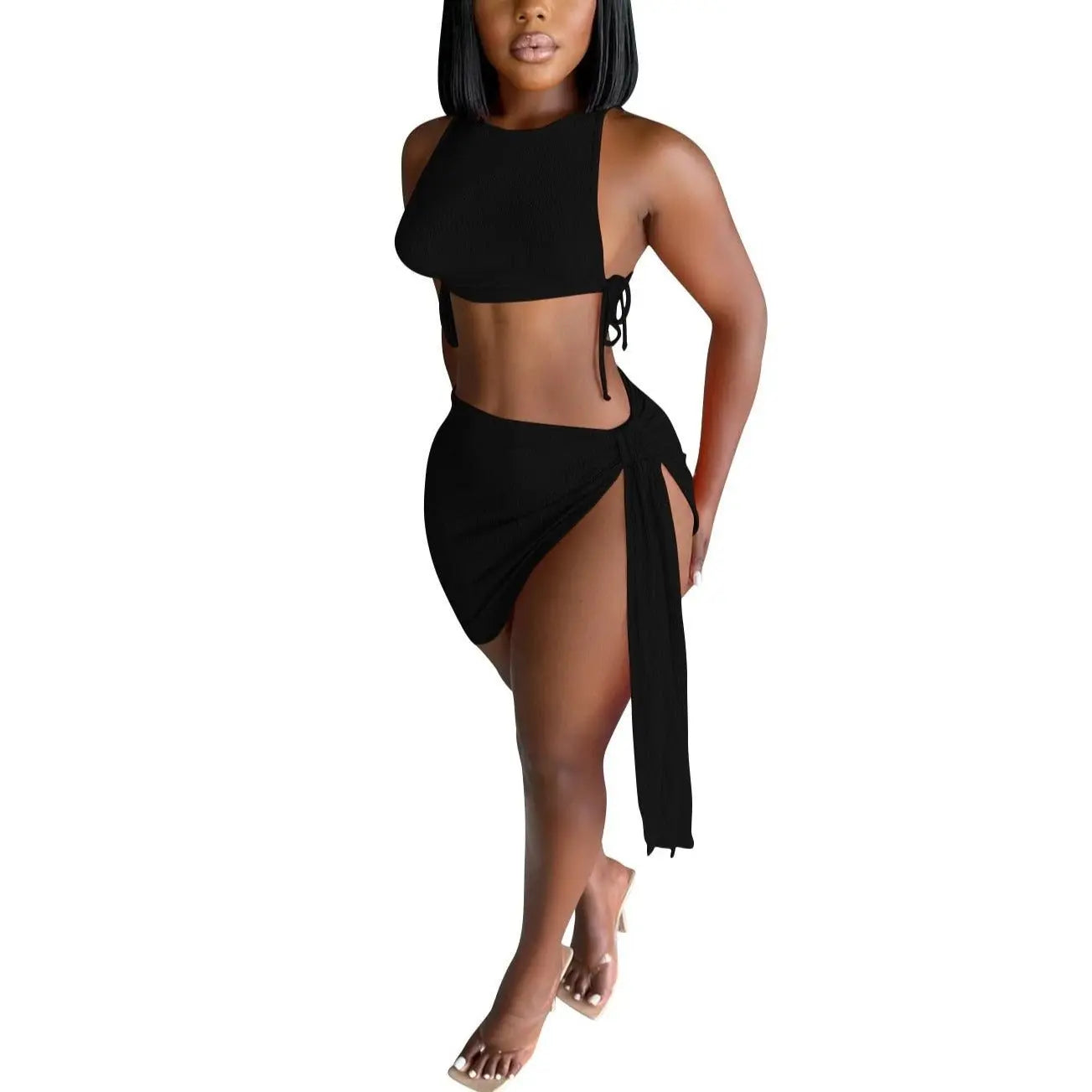 Knitted Ribbed Two Piece Set Bandage Crop Top Bodycon Mini Skirts Beachwear Outfits Summer - Blade & Thread